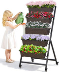VECELO 5-Tier Vertical Garden Bed Freestanding Elevated Raised Garden Planter with 5 Garden Planter Boxes Lockable Caster Wheels Drainage System for Plants Vegetables Flowers Herbs