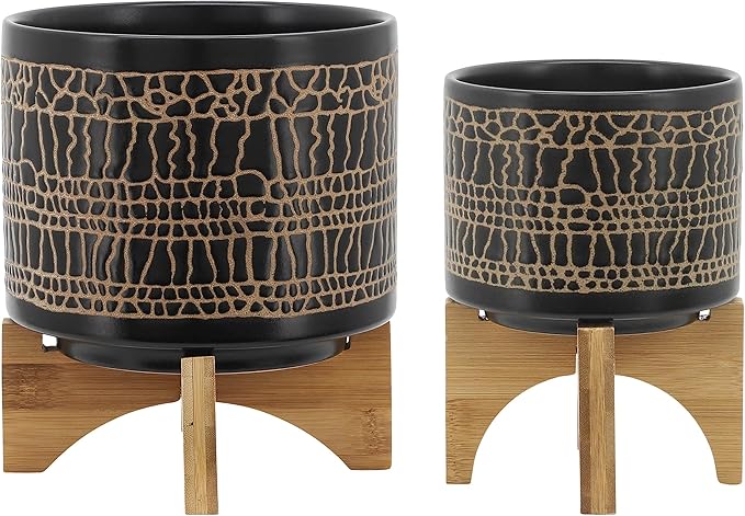 S2 58 Glazed Planter W Stand Black