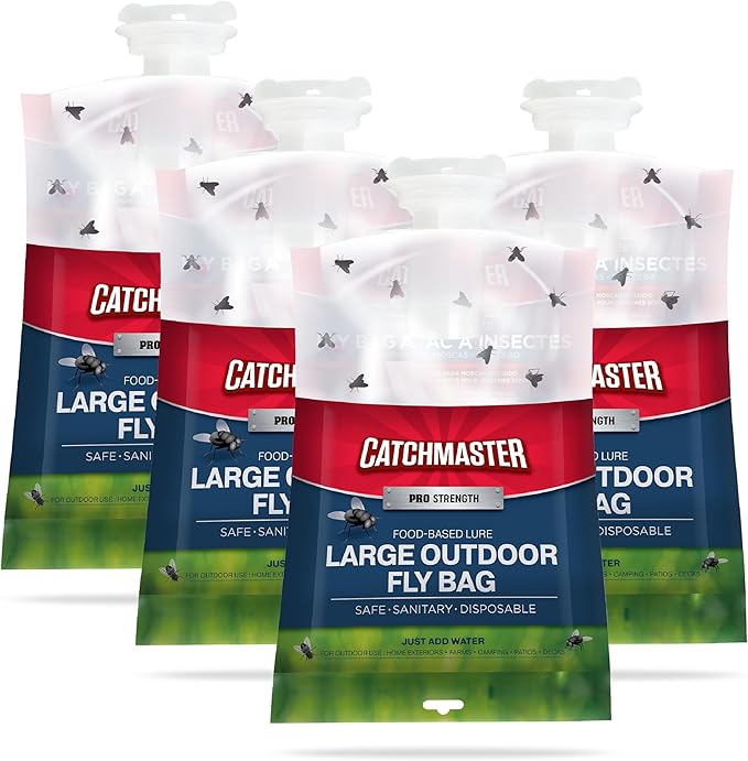Catchmaster Pro Series Extra-Large Outdoor Fly Trap w/No-Mess Lid 4-Pack - Hanging Fly Trap Outdoor Home Bug Catcher and Flying Insect Trap with Premium Food Lure for Backyard Pool Patio &amp Camp