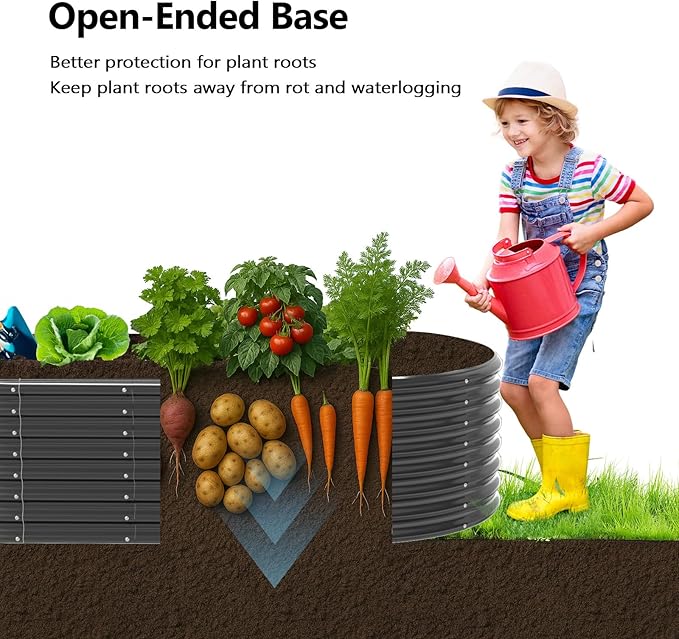 VINGLI 8x4x2ft Raised Garden Bed Oval Planter Boxes Outdoor Galvanized Raised Garden Beds for Gardening Easy Assembly Planter Boxes for Vegetables (Black)
