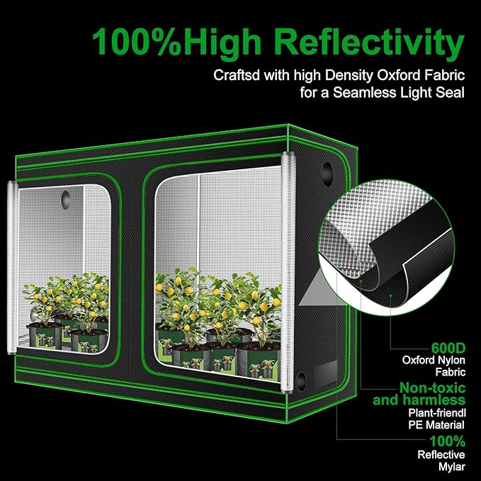 MELONFARM 4x8 Grow Tent 96x48x80 High Reflective 600D Diamond Mylar Canvas with Observation Window and Floor Tray for Hydroponic Indoor Plant Growing