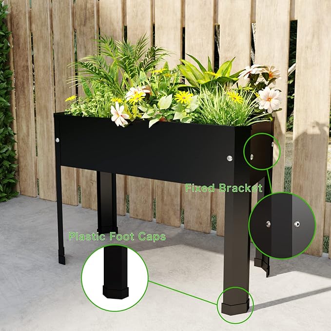 Raised Garden Bed with Detachable Legs Elevated Metal Planter Box for Growing Fresh Herbs Vegetables Flowers Succulents&ampOther Plants for Outdoor Backyard Patio Deck Balcony Black S