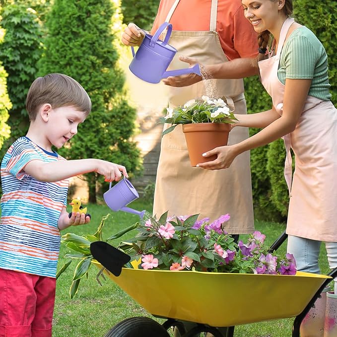 Small Metal Watering Can Set Pink 1.2L and 0.23L Garden Cans with Long Spout Indoor Outdoor Plant Care (Purple)