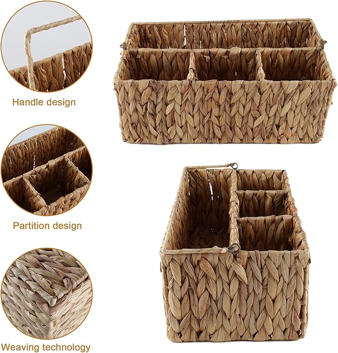 Garden Tools Woven BasketGarden Tool Organizer with HandleWicker Storage Basket with 4 CompartmentsPruning ShearsGlovesShovelGardening Gifts for Women Men14 L X 8 W X 5.5 H
