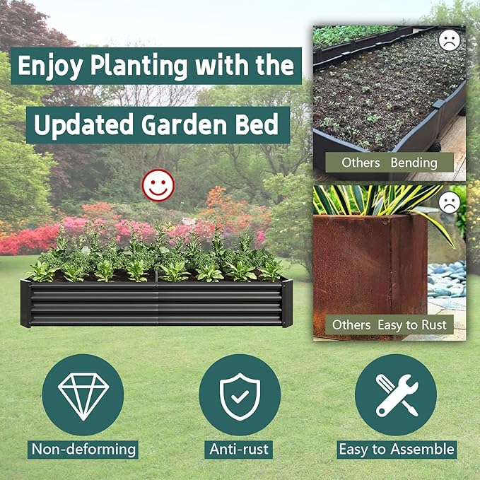 Metal Raised Garden Bed Outdoor Galvanized Raised Garden Bed 6×3×1ft Rectangle Planter Raised Beds Raised Planter Box for Gardening Vegetables and Flowers Black