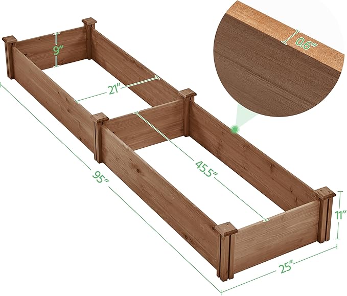 Topeakmart 95 x 25 x 11inches Wooden Elevated Raised Garden Bed 8x2ft Raised Kit Divisible - Garden Planter Boxes for Vegetables Outdoor Outside Brown