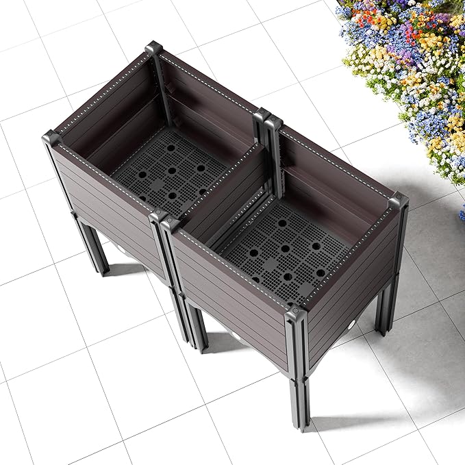 Raised Garden Bed with Legs Outdoor Planter Boxes &amp Rectangular Planter Elevated Above Ground Garden Bed Plastic Flower Pot for Patio Yard 23.62 × 11.81 × 22.44
