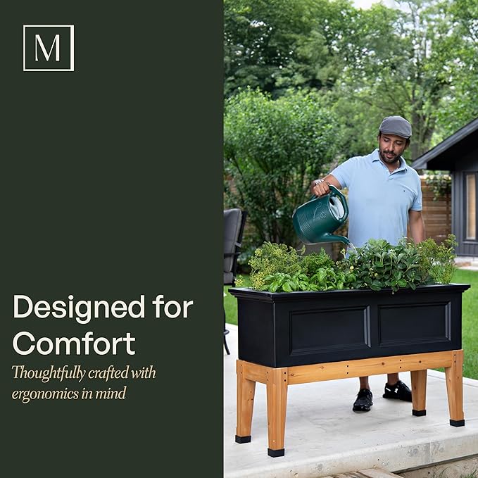 Mayne Fairfield Elevated Garden Bed - Black - 48in L x 18in W x 14in H - Polyethylene - Built-in Water Reservoir (4890-B)