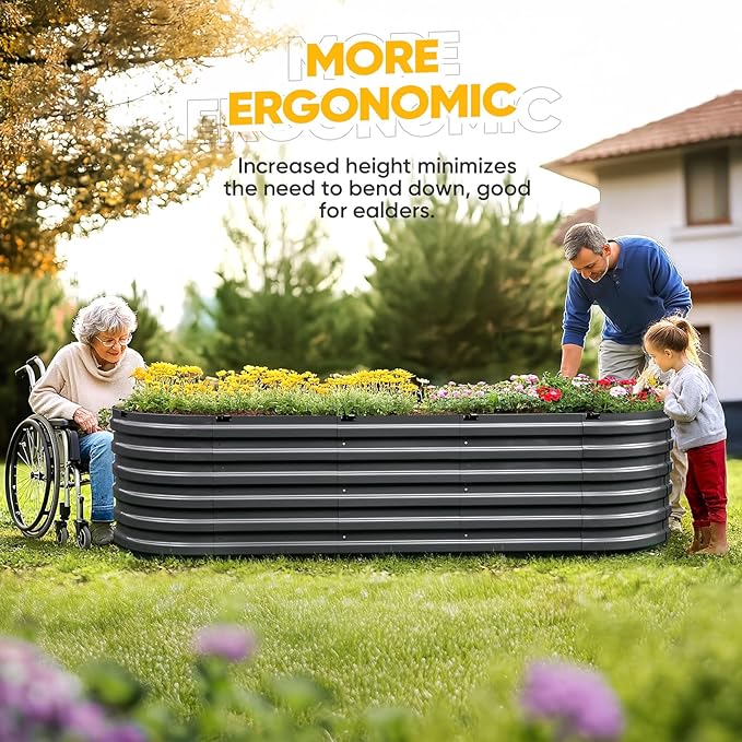 KING BIRD Raised Garden Bed Kit 2025 Upgraded Quick-Setup Galvanized Planter Garden Box Outdoor for Gardening Vegetables Flowers 94x36x23 in Dark Grey