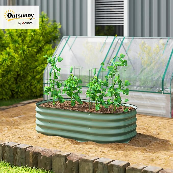 Outsunny 3.5' x 2' x 1' Galvanized Raised Garden Bed Kit Outdoor Metal Elevated Planter Box with Safety Edging Easy DIY Stock Tank for Growing Flowers Herbs &amp Vegetables Green