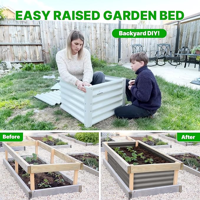 ANLEOLIFE 4-Pack Raised Garden Bed Corner Brackets 1.5ft Tall Heavy-Duty Galvanized Steel Reinforcement Plates for Strengthening Metal Garden Beds Quartz Grey