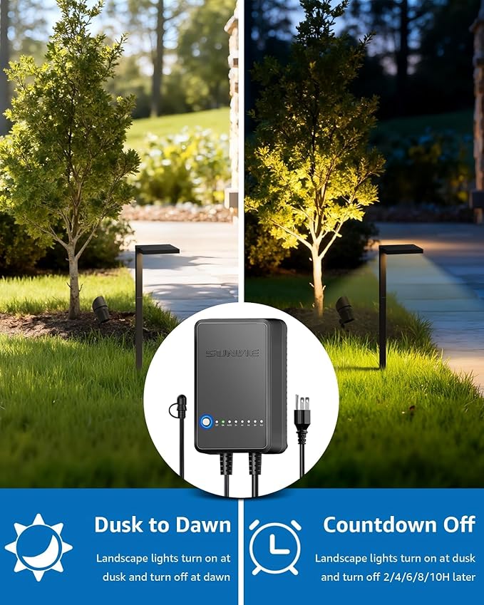 SUNVIE All-in-ONE Landscape Lighting Kit 6-Pack Anti-glare LED Pathway Lights 2-Pack Spotlights 60W Transformer 100FT 16/2 AWG Wire and Connectors Outdoor Landscape Lighting for Walkway Garden Yard