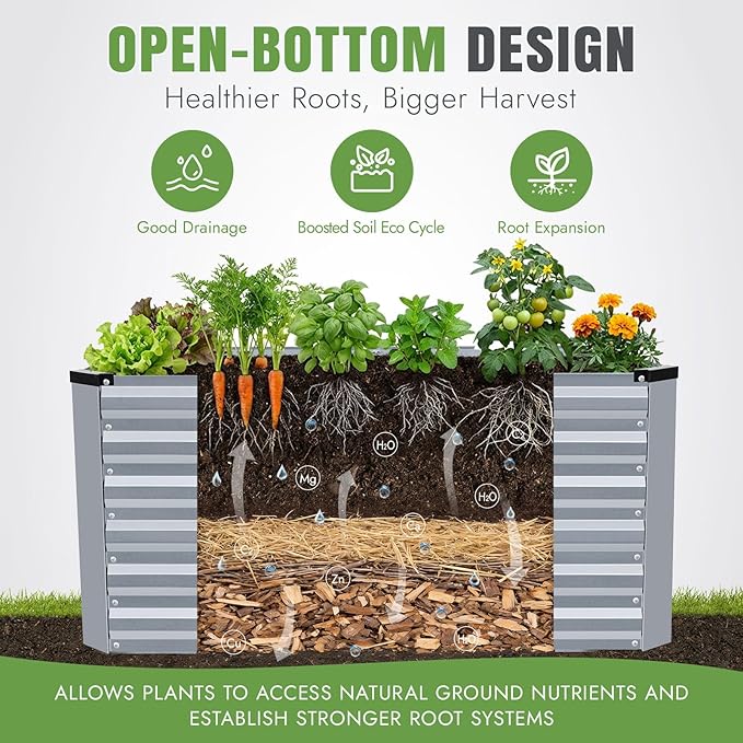 INNO STAGE 4x2x2ft Galvanized Raised Garden Bed Raised Garden Bed Kit-Metal Planter Box Outdoor Planting for Vegetables Fruits Herbs Flowers Silver