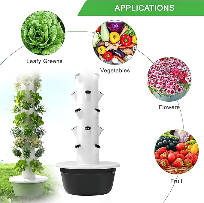5/7/9-Tier Vertical Hydroponic Growing System - Space Saving Indoor Herb Garden Kit for 20-36 Plants Soilless Aeroponic Tower for Lettuce Basil Strawberries (Green 7-Layer Grower)