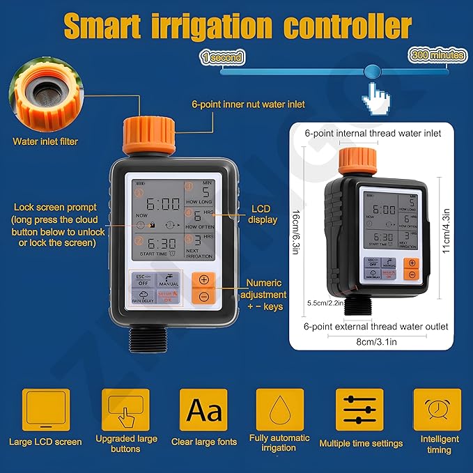 Automatic Drip Irrigation Kits 20-50m Garden Irrigation System Includes Watering Smart Timer &amp 360° Bending Dropper Atomizing Mist Nozzles Tee for Garden Watering System40m/131.2ft-WithTimer