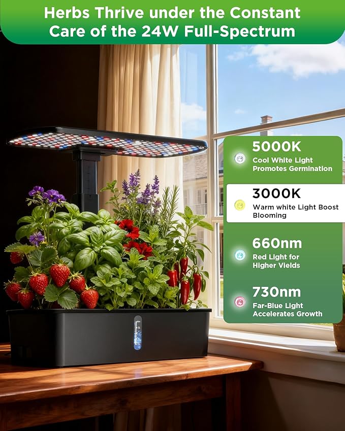 Hydroponics Growing System Kit 12 Pods Indoor Garden Hydroponic Indoor Herb Garden Kit with Grow Light Smart in Door Gardening Gifts for Women Adjustable Height Auto Timer Quiet Pump