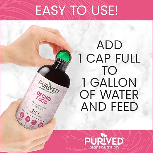 Purived 16oz Orchid Liquid Fertilizer - Makes 50 Gallons Boosts Blooms &amp Root Strength Ideal for Phalaenopsis Dendrobium &amp More Supports Vibrant Long-Lasting Flowers Made in USA
