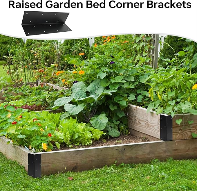 8 PCS Raised Garden Bed Corner Brackets for 10-24 Height Wood Frame BedMetal Raised Bed Corner Brackets 11 x 3 x 3 Raised Bed Corners Connectors for Vegetable Flower Planter Garden.