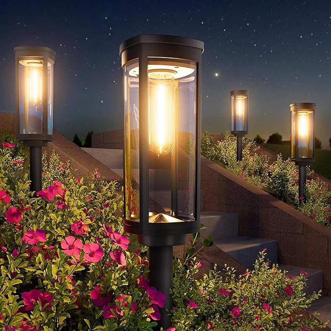 10W Solar Garden Stake Wusi Light –Weatherproo Square Tungsten Lawn Lights for Outdoor Pathway Lighting No Wires Required with Automatic Night Activation(1PCS)