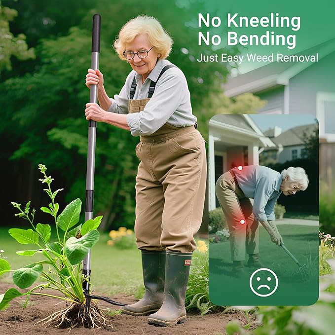 Suchtale Metal WeederStand Up Weed Puller Tool with Long Handle – Heavy-Duty All-Metal Weeder with Upgraded Pincer Claw – Pull Weeds from The Root Without Bending Pulling or Kneeling