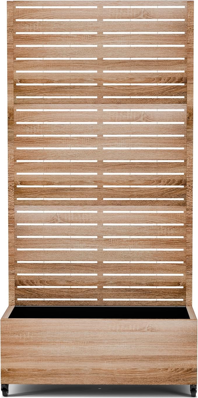 Raised Garden Bed with Trellis and Wheels73x47x16 Metal Raised Garden BedWood Finish Metal Planter with Climbing Trellis for Vines &amp Vegetables