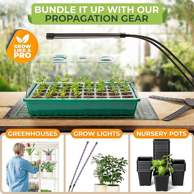 CARPATHEN Seed Starter Tray with Grow Lights and Heating Mat - 40 Cell Plant Germination Tray with 4.7 Humidity Dome Seed Starter Kit for Indoor Seed Starting and Propagation