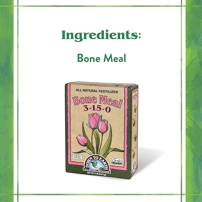 Down To Earth All Natural Fertilizers Organic Bone Meal - High Phosphorus Plant Food for Buds Bulbs Blooms Flowers 3-15-0 5 lb