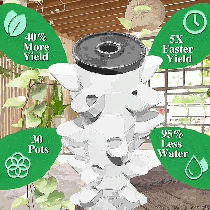 Hydroponic Tower Growing sytem Indoor hydroponic Grow System Vertical Grow Tower 6 Layer 30 Plants Sites with Pump and Movable Water Tank