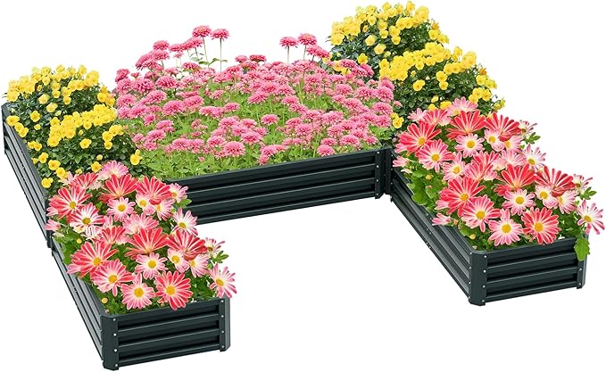 Outsunny 8 x 8' Raised Garden Bed Set Large Steel Flower Planters for Outdoor Plants Easy Assembly for Vegetables Herbs Green