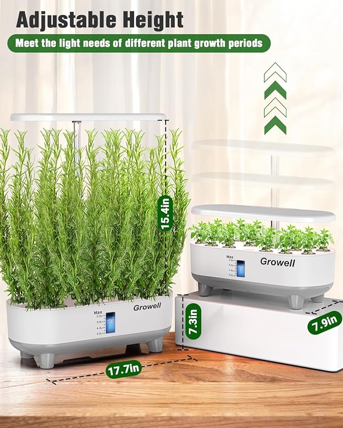 Hydroponics Growing System Kit 16 Pods Indoor Garden with 28W Full Spectrum LED Grow Light Auto Timer 3 Smart Light Modes 8L Large Herb Garden Ideal Gardening Gift for Women Men (White)