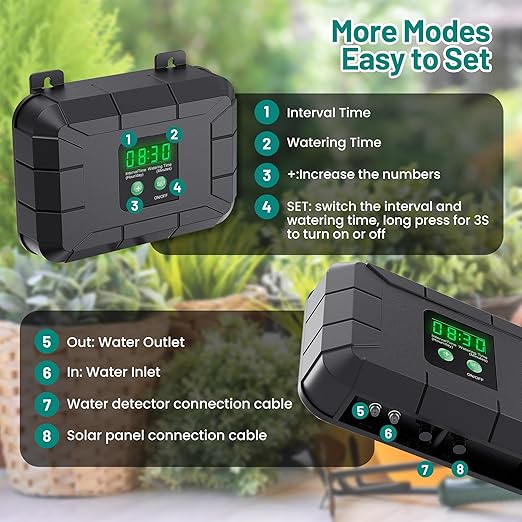 Biling Automatic Drip Irrigation Kit 8W Solar Irrigation System with Battery for Garden with Digital Programmable Timing Modes Solar Watering System Take Care Your Plants