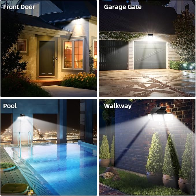 2500LM Solar Lights Outdoor with Motion Sensor3 Head 270° Wide Angle Street Area Lights IP65 Waterproof Security Lighting with 3 Modes(Non-Remote2 Pcs)