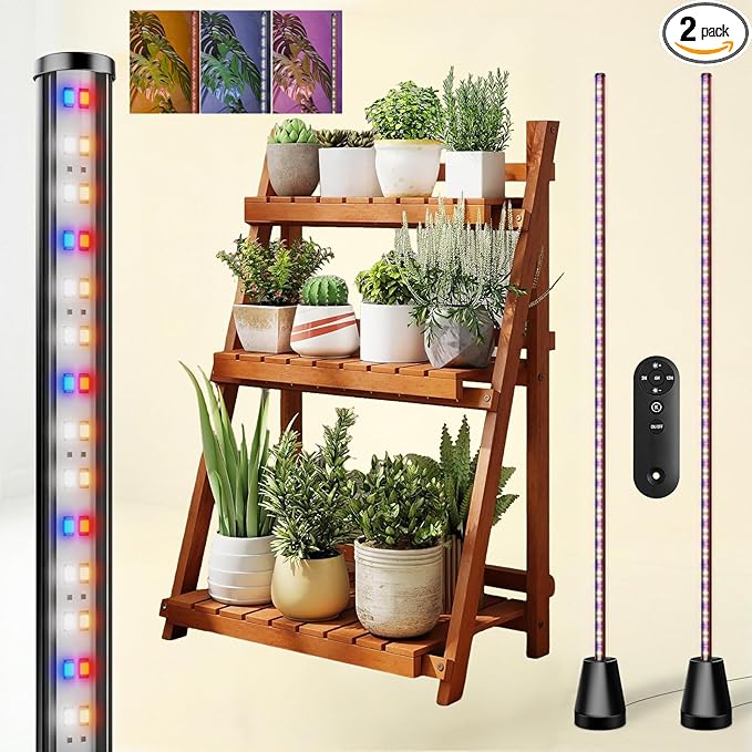 2 Packs Grow Lights for Indoor Plants with Timer Full Spectrum Grow Lights with 384 LEDs Vertical Plant Light Standing Plant Lamp 60 5 Level Dimmable