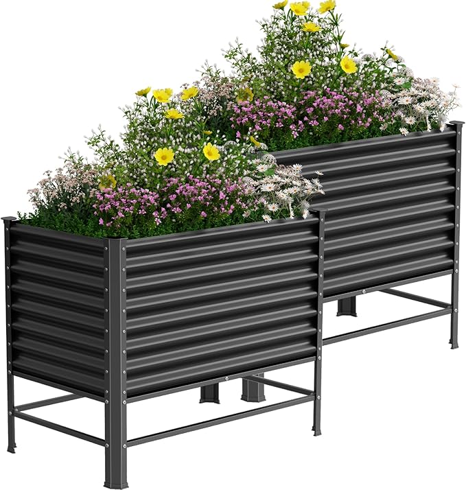 Galvanized Raised Garden Bed with Legs48×24×37in Large Metal Elevated Raised Planter Box Raised Garden Bed900lb Capacity with Drainage Holes for Vegetables Lawn Green Flowers Fruits Terrace(2PCS)
