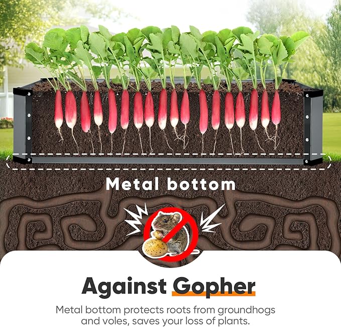 KING BIRD Raised Garden Bed Kit with Bottom 2025 Upgraded Galvanized Planter Garden Box Outdoor &amp Indoor for Gardening Vegetables Flowers Dark Grey 47.2x23.6x11.8 in