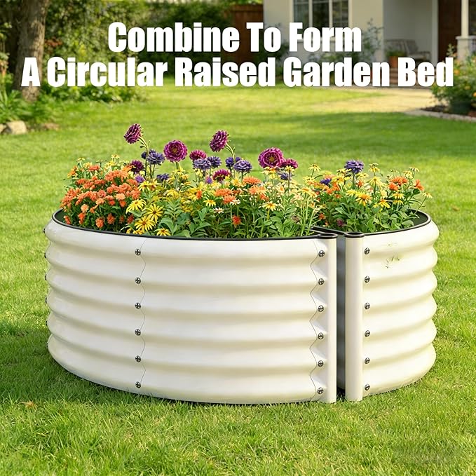 aboxoo Round Raised Garden Bed Kit 17 Tall Large Bottomless Galvanized Raised Bed for Growing VegetablesSucculentsFlowers Planter Boxes Outdoor（White