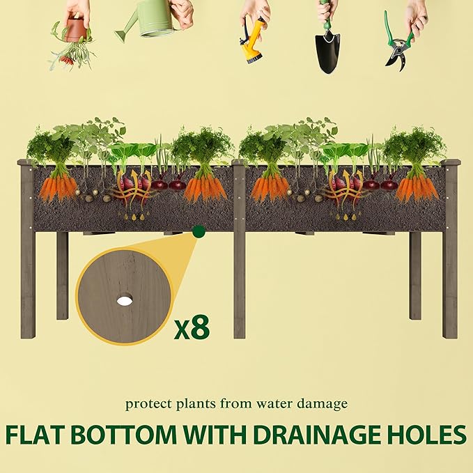 72x23x30in Raised Garden Bed with Legs Outdoor Elevated Wood Planted Box with Divider Panel &amp Drainage Hole for Vegetable Flower Backyard and Patio Brown