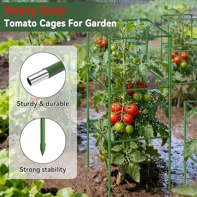 Halatool Heavy Duty Square Tomato Cages 45 Inch Large Metal Tomato Cages for Garden Adjustable Folding Tomato Trellis for Climbing Vegetables Flowers Fruits 4 Pack