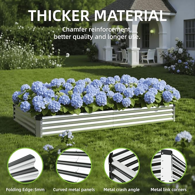 2PCS 6x2x1 FT Rectangle Metal Raised Garden Bed Kit Elevated Garden Planter Box Outdoor Large Planters for Outdoor Plants Flower Vegetables Fruit Herbs (Silver)