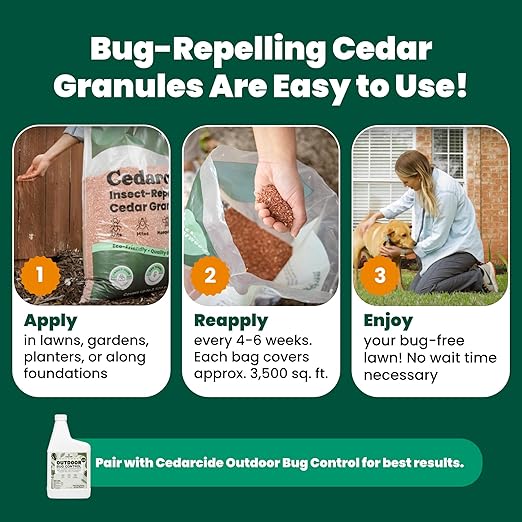 Cedarcide Original Cedar Granules – Flea Tick Mosquito &amp Spider Repellent for Yard Lawn Patio &amp Garden – Outdoor Insect Control – for Use Around Pets Kids &amp Family (8 lb Covers 3500