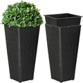 Giantex Tall Planters Set of 2 24”H Tapered Rattan Planter with Detachable Inner Boxes Indoor Outdoor Standing Wicker Flower Pots for Front Porch Patio Balcony Black