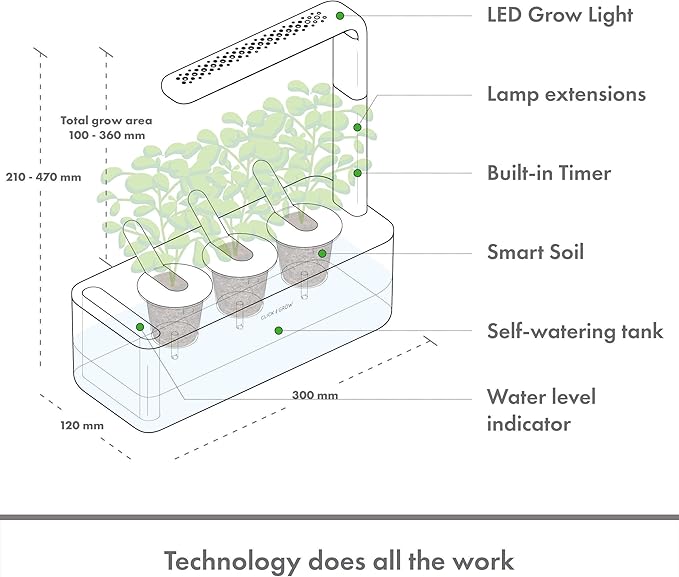 Click &amp Grow Indoor Herb Garden Kit with Grow Light | Smart Garden for Home Kitchen Windowsill | Easier Than Hydroponics Growing System | Vegetable Gardening Starter (3 Basil Pods Included) White