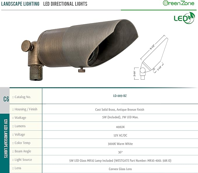 Westgate Lighting LED Directional Landscape Light - Antique Bronze Finish 12V LED Light–Convex Glass Lens LED Directional Light - 7W LED Landscape Light (1 Bronze)