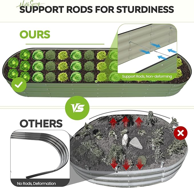 ZORMY Galvanized Raised Garden Bed 1 Pack 8x2x1ft Oval Metal Planter Box Outdoor with Support Rods &amp Corner Protection Planter Beds for Vegetables Fruits Flowers (OliveGreen)