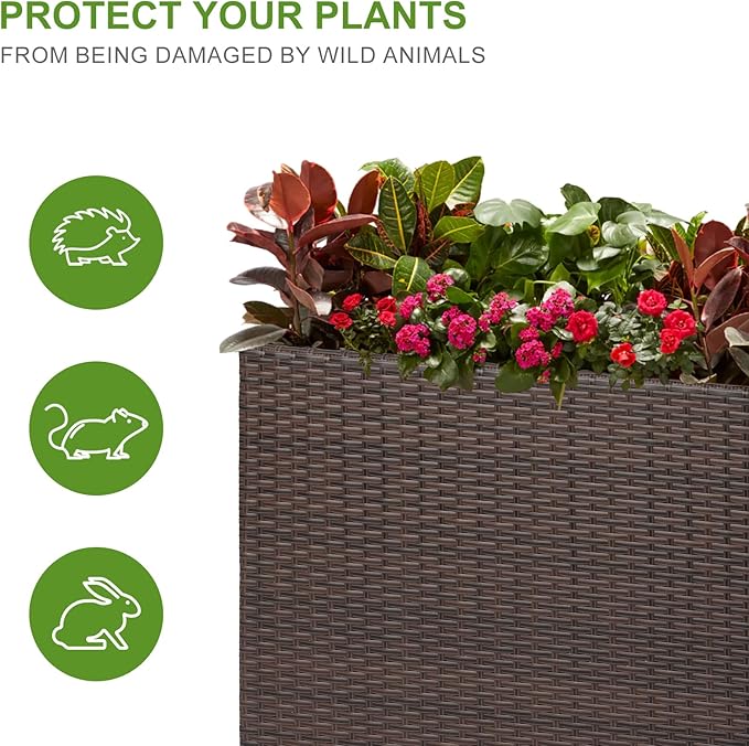 LEWIS&ampWAYNE Tall Planters for Outdoor Plants Handmade Wicker Large Rectangular Block Planter Box with Removable Liners Modern Planter for Indoor Outdoor Patio Deck - Brown