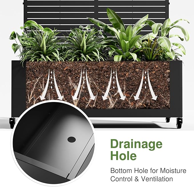 Casaphoria 72x47 Metal Raised Garden Bed with Trellis(2 Pack) Outdoor Planter Box with Wheels &amp Drainage Holes for Climbing Plants Flowers Elevated Garden Kit Black-Spring
