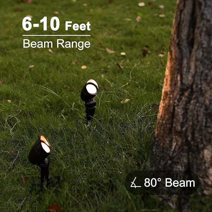 GOODSMANN Low Voltage Landscape Lighting Floodlight &amp Spotlight 3W LED 3600K Warm White 8PK Kit 12V AC Outdoor Tree Lights Outside Hardwired Lighting Up Light with Metal Stake Cable Connectors