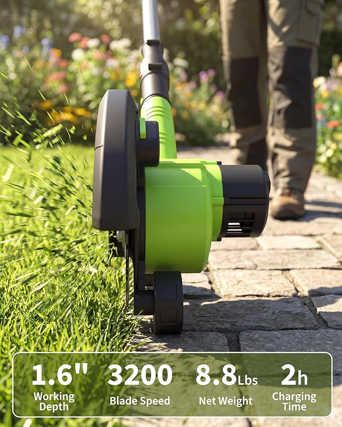 20V Cordless Lawn Edger 9-Inch Blade 4.0Ah Battery Powered Edger Lawn Tool with Dual Wheels 3 Depth Settings LawnTrencher for Yard Garden Patio Driveway Lawn and Sidewalk
