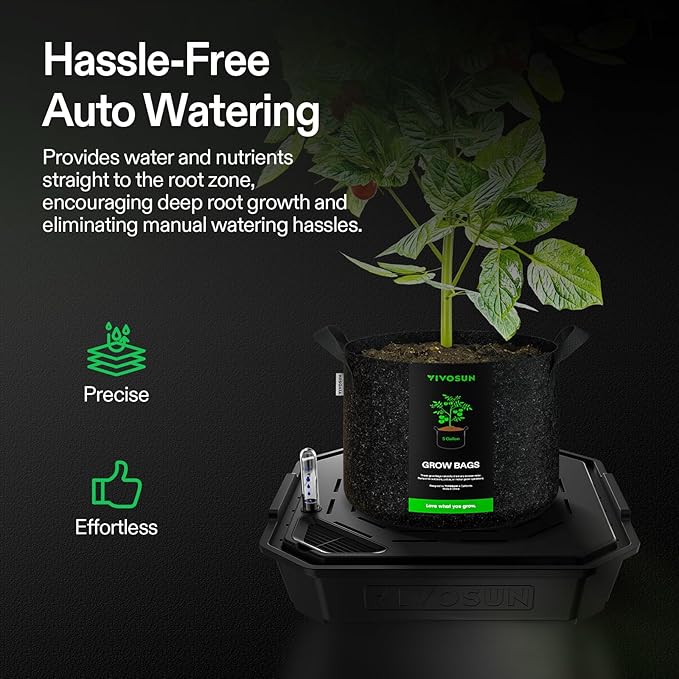 VIVOSUN 4-Pack FlexFeed Self-Watering Pots Auto Irrigation Fabric Pot Base with Water Meter &amp Maintenance Window for Use Indoors/Outdoors in Grow Tents Greenhouses Gardens