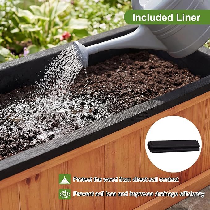 Giantex Outdoor Raised Garden Bed Set of 2 40” x 13” x 12” Pine Wood Planter Box w/ 3 Drainage Holes Removable Bottom &amp Bed Liner Rectangular Flower Container for Vegetables Herbs Indoor &amp